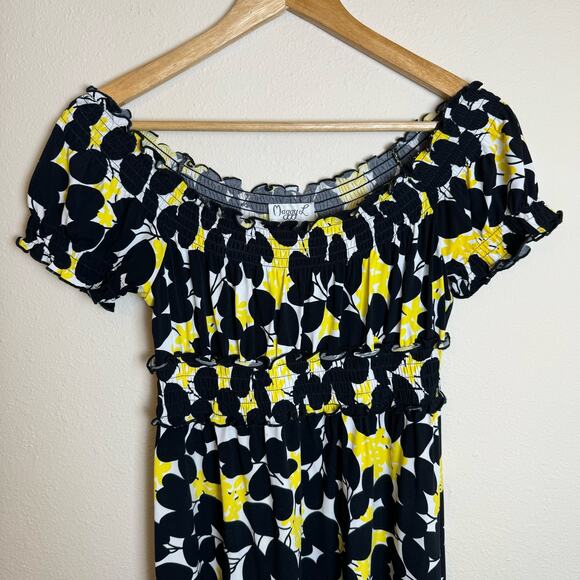 Vintage Maggy L Y2K Off Shoulder Floral MIDI Dress Women’s Babydoll Smocking - Picture 8 of 8